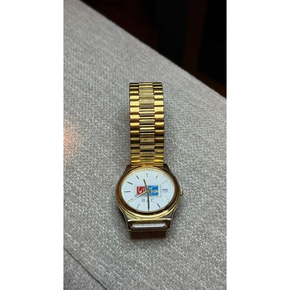 American Time Ltd Union Made Gold Tone Watch BAC Logo Expandable Band 3ATM